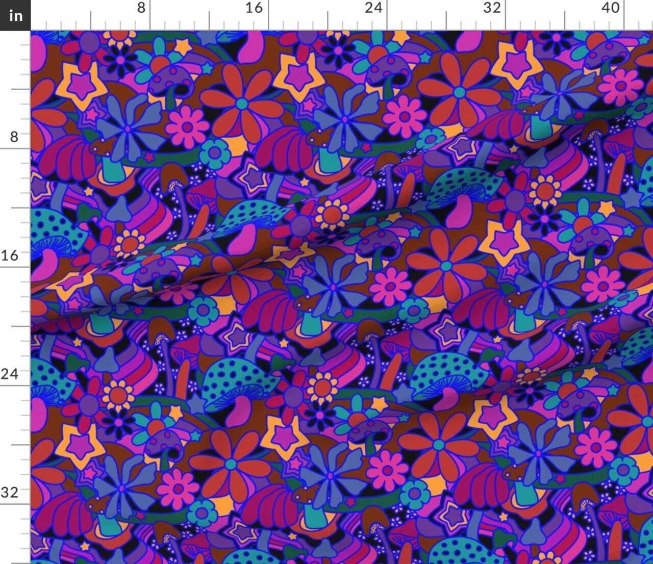 Psychedelic Garden Stars Retro Hippie 70S 1960S Custom Printed Fabric by Spoonflower Various Fabrics by the Yard or Fat Quarter